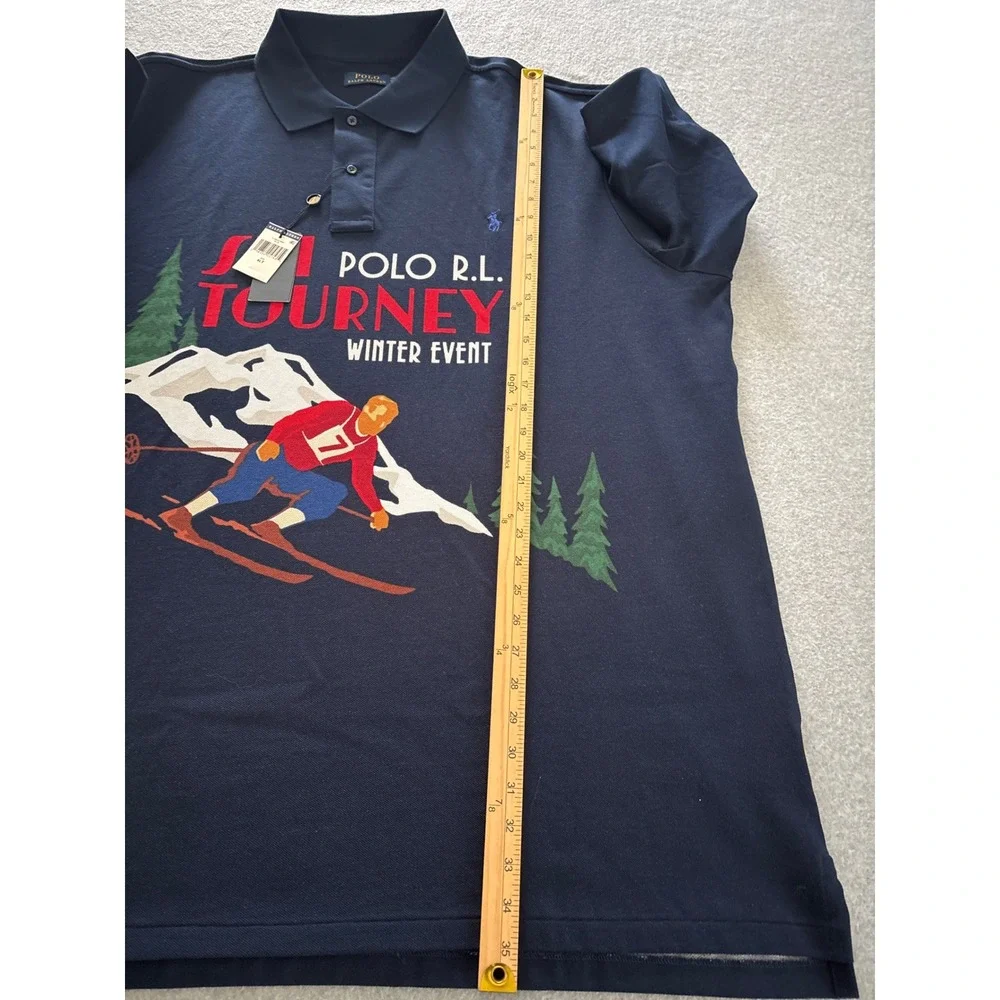 Polo Ralph Lauren Men 4XLT Navy Blue Ski Tourney Winter Event Graphic Polo Shirt